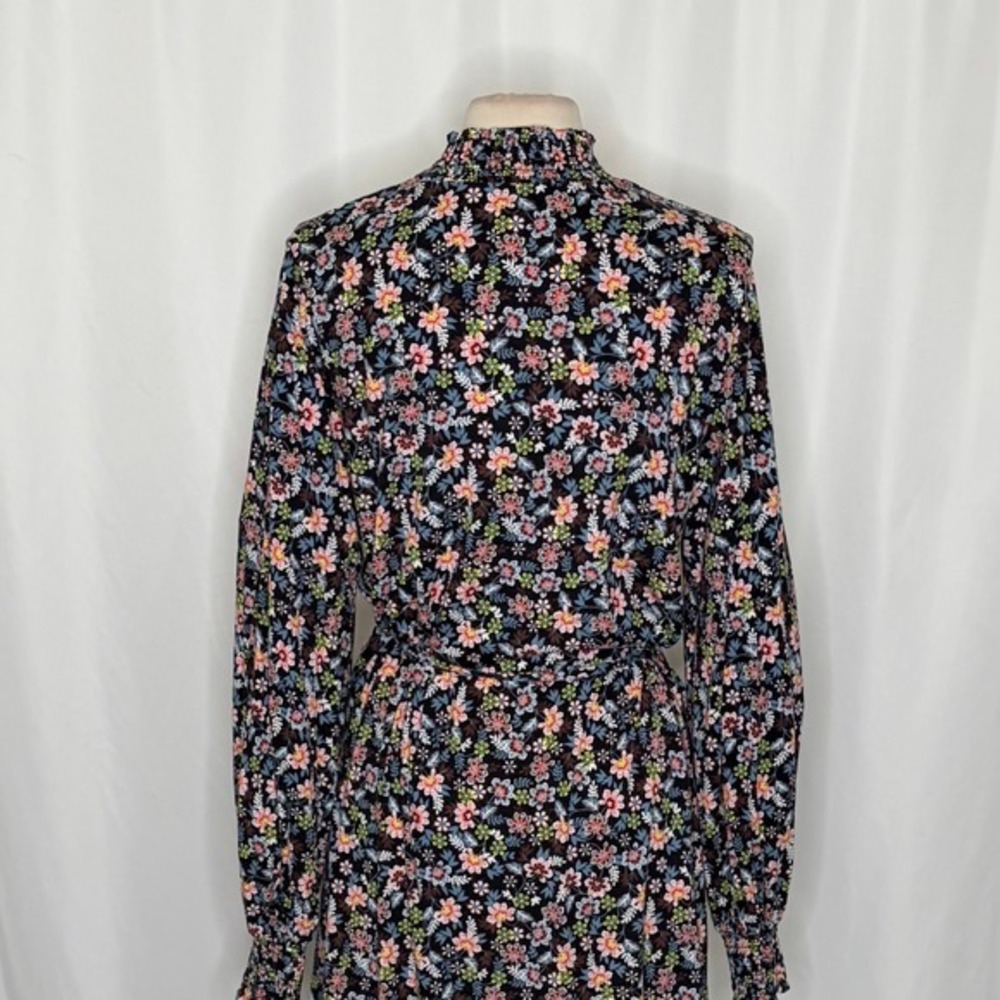 BODEN Floral Shift Dress Black Opulent Leaf Tie Waist Smocked 16 18 Tall Long - Picture 11 of 16